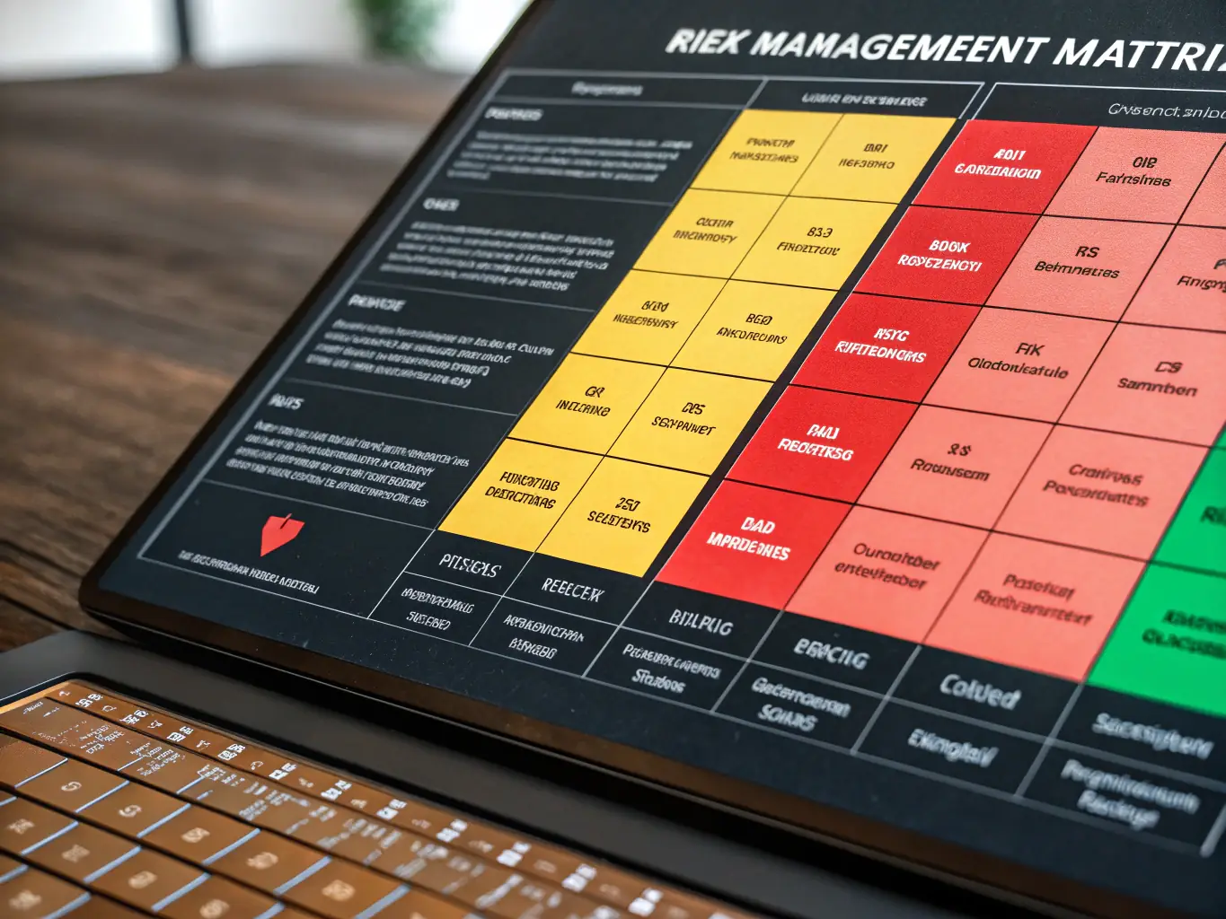 A graphic representation of a risk matrix, highlighting potential threats and vulnerabilities.