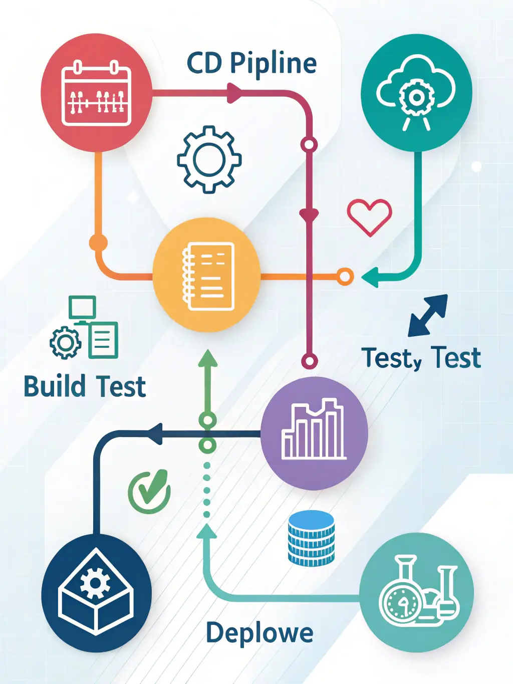 A close-up shot of a CI/CD pipeline visualization on a monitor, showcasing the automated stages of software development and deployment, with clear indicators of success and failure.