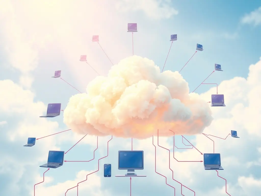 A graphic representation of data flowing through a secure cloud network, illustrating Nexaops's cloud security expertise.