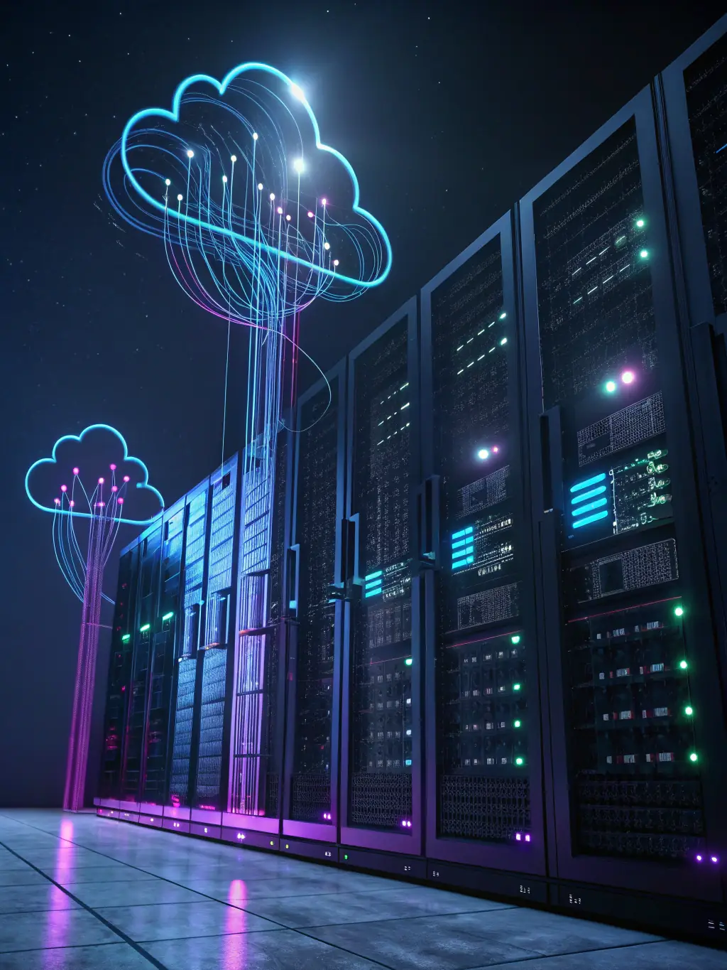 A graphic illustration depicting data migration from on-premises servers to a cloud environment, showcasing Nexaops' migration services.